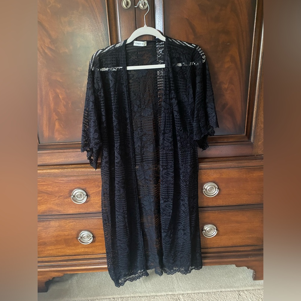 Ginger G Elegant Black Long Lace cover Up